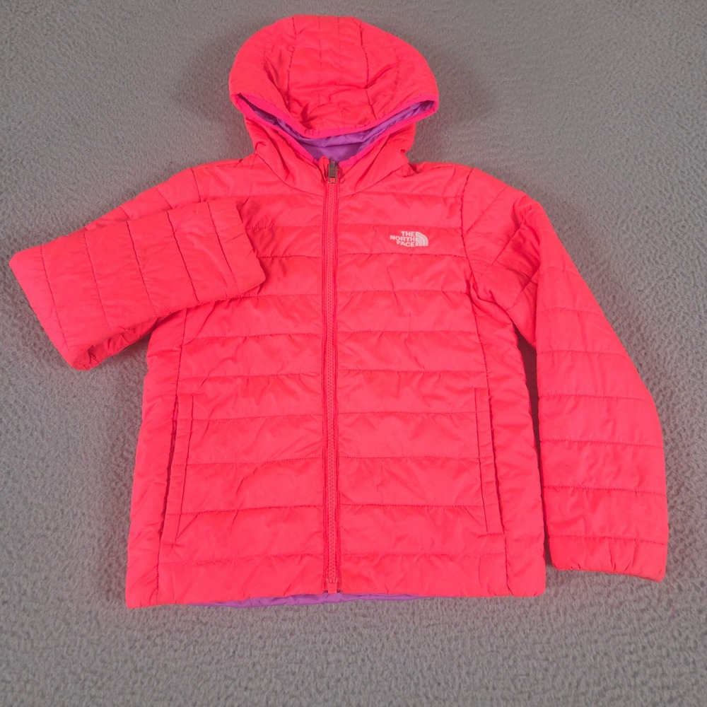 The North Face Jacket Girls Medium Pink Reversible Mossbud Swirl Quilted Puffer